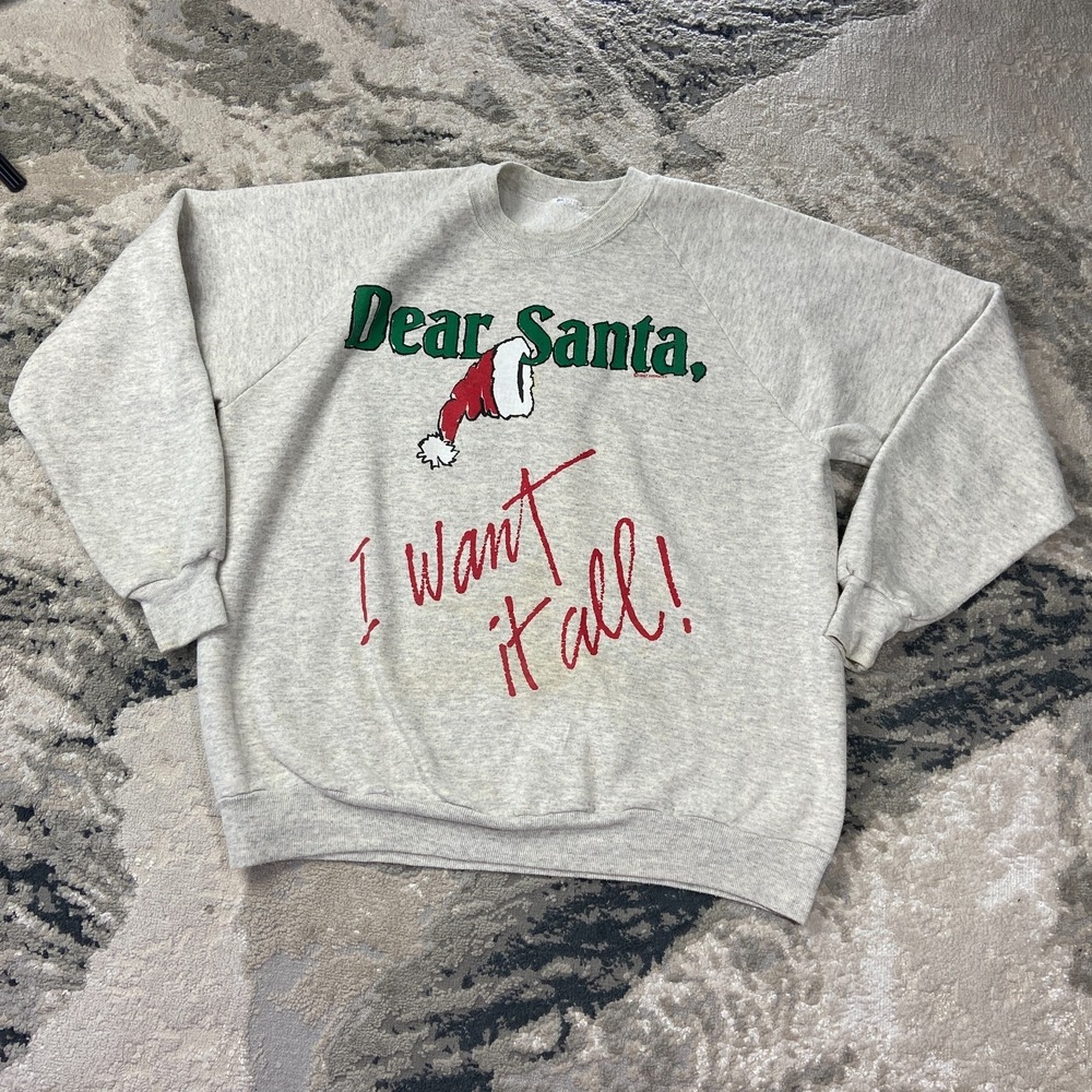 VTG Airwaves 1987 Dear Santa I Want It All! Sweatshirt Sz XL Gray Holidays‎